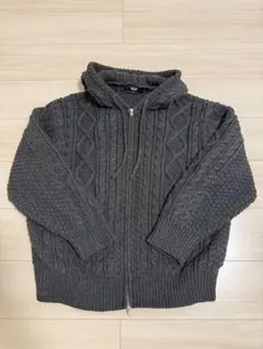 TRILLION ケーブルニット ジップパーカー ダークグレー XL