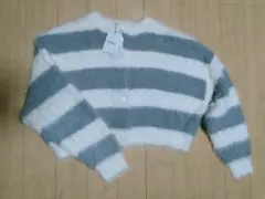 GRL グレーとホワイト ストライプ カーディガン　 タグ付