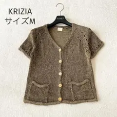 ★KRIZIA★半袖 ニット カーディガン 透かし編み ロゴウッドボタン 44のサムネイル