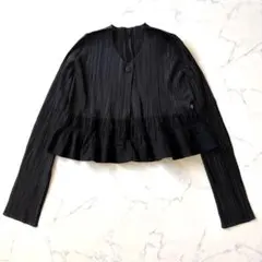 希少 プリーツプリーズ イッセイミヤケ カーディガン ボレロ フリル 光沢 羽織