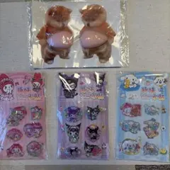 シャカシャカ水貼りシール 3枚+ぷにぷにお腹シール柴犬2匹セット