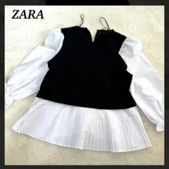 ZARA　ザラ　プリーツブラウス　コントラストブラウスのサムネイル