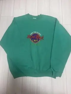 80's初期 USA製 ハードロックカフェ 刺繍ロゴスウェット 緑 XL