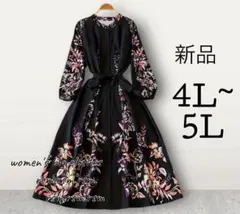 282 レディース 大きいサイズ ワンピース5L 6L フレアー 花柄