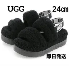 24cm UGG OH FLUFFITA ブラックファー厚底サンダル状態良品✨