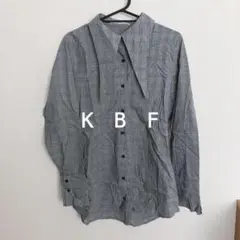KBF チェック柄ロングタイシャツ モノトーン グレー 個性的 襟付き