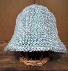 092 秋冬　バケットハット　ニット帽　エメラルド　レディース　ハンドメイド