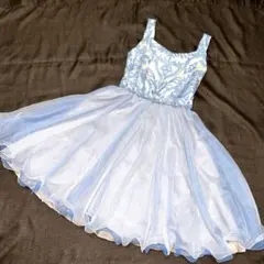 華やか刺繍入りチュールドレス 水色 ラメ　キラキラ　130 140