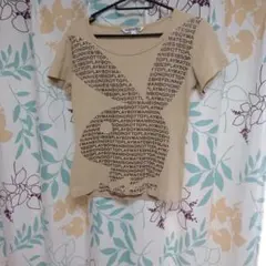 Playboy ベージュ Tシャツ 半袖　文字ラメ　90s
