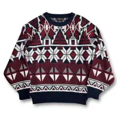 値下【VINTAGE】80s 90s 総柄 結晶柄 レトロビンテージニット 古着