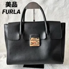 美品 FURLA フルラ メトロポリス レザー ハンドバッグ ブラック 黒 本革