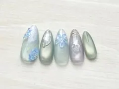 ネモフィラ　春ネイル　フラワー　ニュアンス　マグネット