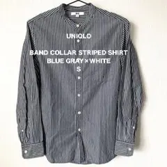 【UNIQLO】 ユニクロ バンドカラーシャツ ストライプ 青灰色×白 S