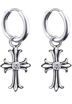 ピアス メンズ レディース シルバー ジルコニアフープピアスリング 十字架ピアス