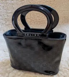 セリーヌ マカダム柄 ミニ ハンドバッグ パテントレザー エナメル ビニール