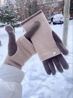 リブ編み手袋 スマホ操作ok カーキ色