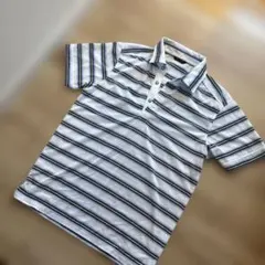 UNIQLO 青と白のストライプ 半袖ポロシャツ