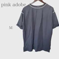 ピンクアドベ　クルーネックTシャツ　半袖カットソー　配色ステッチ　ダークグレーMのサムネイル