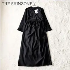 シンゾーン リネン混 カシュクール ドレス 洗える 黒 インド 綿 マキシ