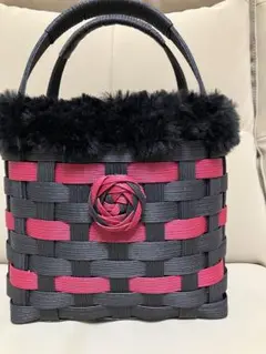 クラフトバンドカゴバッグ　ファー付き
