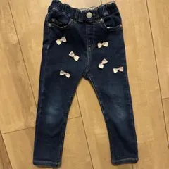 Petit main ダークブルー リボンデニムパンツ 2