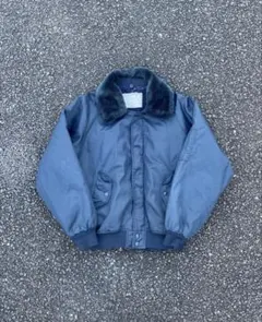希少　短丈　MA-1 フライトジャケット　ダークブルー　ファー取り外し可　古着
