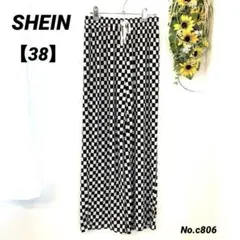 シーン　SHEIN チェッカーボード柄ワイドパンツ　38/M 高身長　ガウチョ