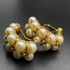 B61 ヴィンテージ ゴールド パール コスチュームジュエリー イヤリング