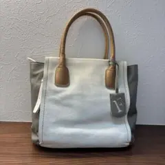 【未使用品/訳有】FURLAスエード/レザー トートバッグ ホワイト/ベージュ