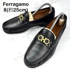 【美品】Salvatore Ferragamo 黒 ガンチーニ ローファー 25