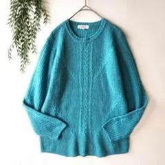 美品 エレメントオブシンプルライフ【M】ケーブル編み ニット ターコイズブルー