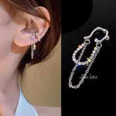 No.146M キラキラビジューチェーンイヤーカフイヤリング 韓国 量産型 地雷