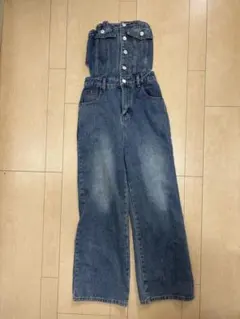 デニム サロペット ボタン付き