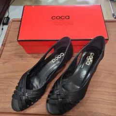 coca 黒 オープントゥ パンプス 36/23.5cm