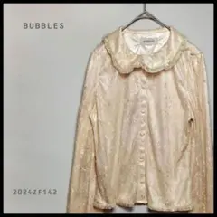 BUBBLES 花柄　長袖　シャツブラウス　ピンク　テロテロ　ショート丈　レースのサムネイル
