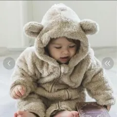 フード付きクリーム色ロンパース 80cm ペアマノン　アウター