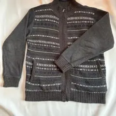 グレー ストライプ柄 ファスナー付きカーディガン