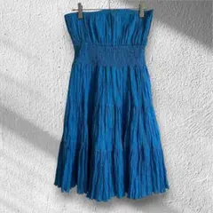 クレデゾーン　ベアトップ　チュニック　シャーリング　ティアード　ブルー　M