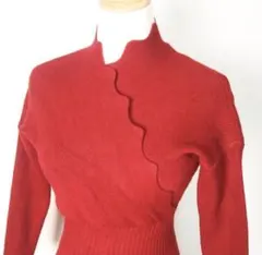 ニットワンピース レッド フリーサイズ タイト 美シルエット 赤 レディース.