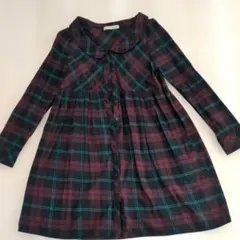 natural couture チェック　ネルシャツワンピース　膝丈　エンジ系