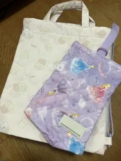 キルト生地　ナップサック　シューズバッグ　体育着袋　上履き袋　くま柄　プリンセス