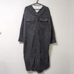 Chez toi シェトワ コーデュロイ シャツ ワンピース 長袖 グレー