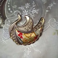 RR25062　ヴィンテージ　和風柄　鳥モチーフ　ブローチ