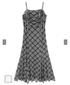 GRL チェック柄ギャザーリボンキャミソールワンピースdk1411