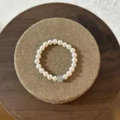 【しばっち様専用】天然淡水パール×天然翡翠リング 指輪 小粒