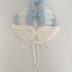 編み物 イヤーマフ 羽 ウィッシュコア 白 水色