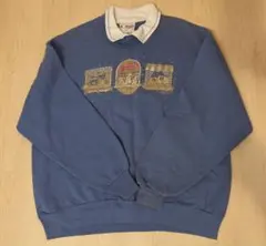 古着 襟付きトレーナー ブルー