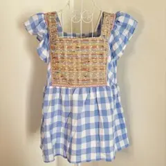 水色チェック ノースリーブチュニック XL