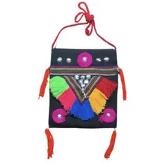 民族刺繍 フリンジ付き ショルダーポーチ ハンドメイド風