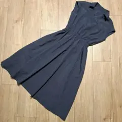 【IEDIT/イディット】 襟付き ノースリーブ ワンピース ネイビー M